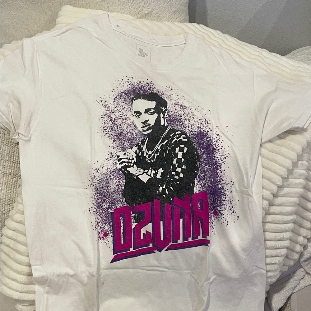 White Graphic T-Shirt with Purple and Pink Design